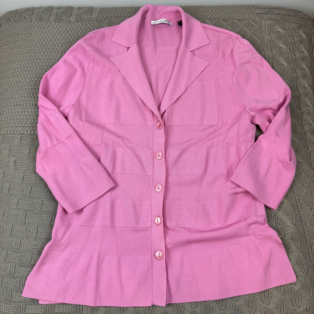 Lillie Rubin Pink Knit V Neck Cardigan XL